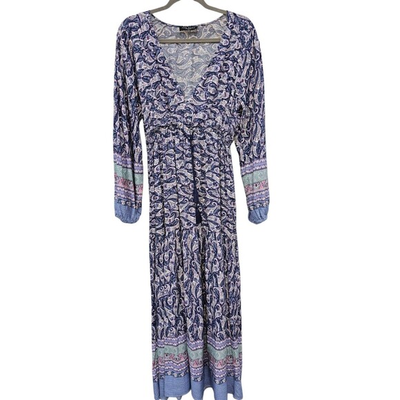 Few Moda Womens XS Boho Dress Maxi Cottagecore Paisley Floral Tie Waist - Picture 1 of 16